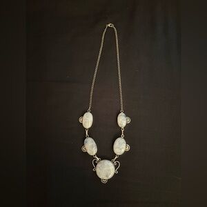 Large rainbow moonstone necklace with lobster clasp in unmarked silver EUC